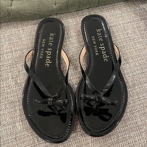 Kate Spade Glossy Black Sandals with Bow